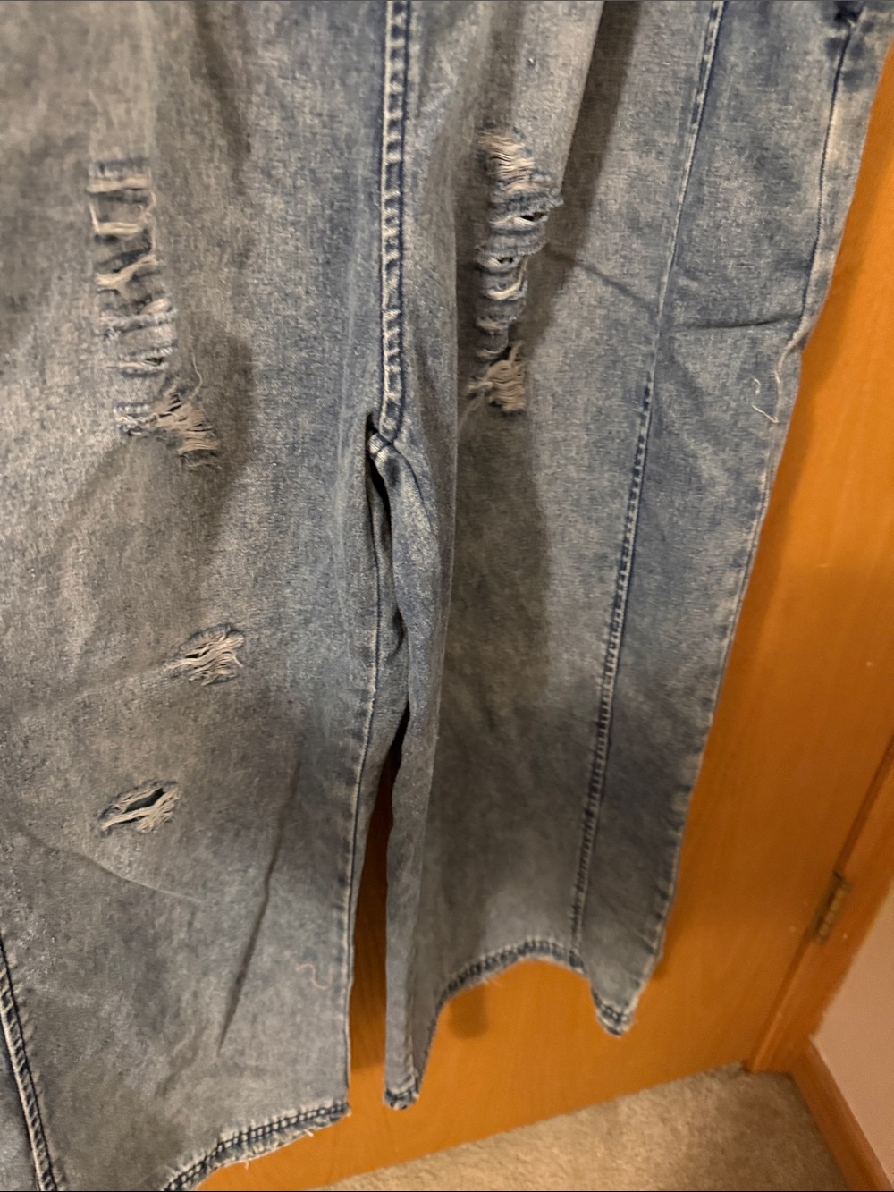 easel Denim Distressed Overalls in Medium Blue - Picture 2 of 7